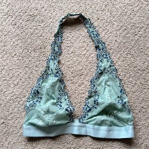 Green + Blue Lace Halter Bralette
